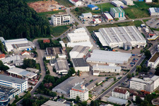 Ittersbach, industrial area in the district Im Stockmädle in Karlsbad in the state Baden-Wuerttemberg, Germany from the plane