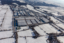 Winter aerial view in the snow Michelin tire factory in Landau in der Pfalz in the state Rhineland-Palatinate, Germany