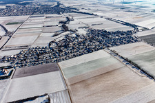 Winter aerial view in the snow in the district Mörlheim in Landau in der Pfalz in the state Rhineland-Palatinate, Germany