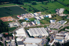 Bird's eye view of Ittersbach, industrial area in the district Im Stockmädle in Karlsbad in the state Baden-Wuerttemberg, Germany