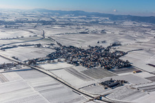 Winter aerial view in the snow in Impflingen in the state Rhineland-Palatinate, Germany