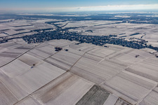 Winter aerial view in the snow in Insheim in the state Rhineland-Palatinate, Germany