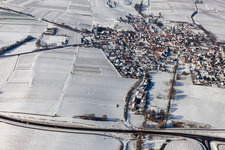 Aerial view of Winter aerial view in the snow in Impflingen in the state Rhineland-Palatinate, Germany