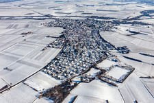 Aerial view of Winter aerial view in the snow in Insheim in the state Rhineland-Palatinate, Germany