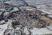 Winter aerial view in the snow Billigheim in the district Billigheim in Billigheim-Ingenheim in the state Rhineland-Palatinate, Germany
