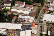Ittersbach, industrial area in the district Im Stockmädle in Karlsbad in the state Baden-Wuerttemberg, Germany viewn from the air