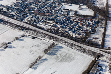 Winter aerial view in the snow in the rose garden in Winden in the state Rhineland-Palatinate, Germany