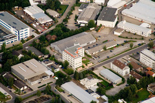 Ittersbach, industrial area in the district Im Stockmädle in Karlsbad in the state Baden-Wuerttemberg, Germany from the drone perspective