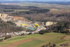 Aerial view of Quarry, Georg Mast gravel works, landfill in the district Sulz am Eck in Wildberg in the state Baden-Wuerttemberg, Germany