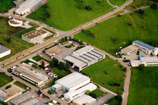Aerial photograpy of Ittersbach, industrial area in the district Im Stockmädle in Karlsbad in the state Baden-Wuerttemberg, Germany