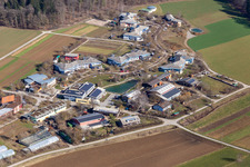 Village on the lake bank areas and Dorfgemeinschaft Tennental in Deckenpfronn in the state Baden-Wuerttemberg, Germany