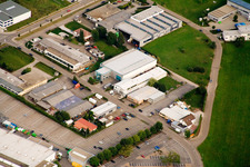 Oblique view of Ittersbach, industrial area in the district Im Stockmädle in Karlsbad in the state Baden-Wuerttemberg, Germany