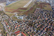 Perouser Straße with Schneider Fensterbau GmbH in the district Malmsheim in Renningen in the state Baden-Wuerttemberg, Germany seen from above