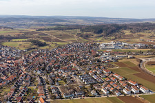 Aerial photograpy of View of the town from the east in the district Malmsheim in Renningen in the state Baden-Wuerttemberg, Germany