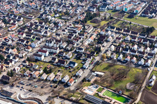 View of the town from the north beyond the station in Renningen in the state Baden-Wuerttemberg, Germany