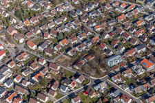 Aerial view of Evangelical Kindergarten Blumenstraße in Renningen in the state Baden-Wuerttemberg, Germany