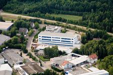 Drone recording of Ittersbach, industrial area in the district Im Stockmädle in Karlsbad in the state Baden-Wuerttemberg, Germany