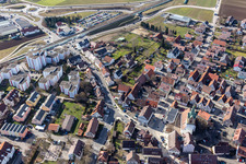 Aerial view of Weil der Städter Straße from the northeast in Renningen in the state Baden-Wuerttemberg, Germany