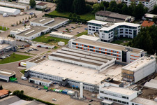 Drone image of Ittersbach, industrial area in the district Im Stockmädle in Karlsbad in the state Baden-Wuerttemberg, Germany