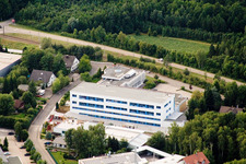 Ittersbach, industrial area in the district Im Stockmädle in Karlsbad in the state Baden-Wuerttemberg, Germany seen from a drone