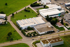 Aerial view of Ittersbach, industrial area in the district Im Stockmädle in Karlsbad in the state Baden-Wuerttemberg, Germany