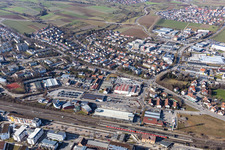 Aerial view of Railroad station in Herrenberg in the state Baden-Wuerttemberg, Germany