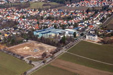 Aerial view of Wickert Maschinenbau and former Hofmeister bakery at Wollmesheimer Höhe in Landau in der Pfalz in the state Rhineland-Palatinate, Germany