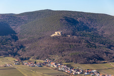 Drone recording of Hambach Castle in the district Diedesfeld in Neustadt an der Weinstraße in the state Rhineland-Palatinate, Germany
