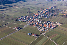 Aerial view of Village - view on the edge of wine yards in Forst an der Weinstrasse in the state Rhineland-Palatinate, Germany