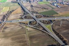 Traffic flow at the intersection Ludwigshafen of motorway A61 with A650 in form of cloverleaf in Ludwigshafen am Rhein in the state Rhineland-Palatinate, Germany