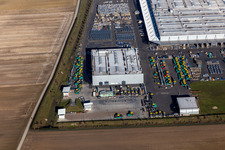 Aerial view of Buildings and production halls on the vehicle construction site of Joseph Voegele AG in the district Rheingoenheim in Ludwigshafen am Rhein in the state Rhineland-Palatinate, Germany