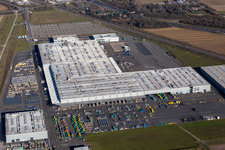 Aerial photograpy of Buildings and production halls on the vehicle construction site of Joseph Voegele AG in the district Rheingoenheim in Ludwigshafen am Rhein in the state Rhineland-Palatinate, Germany