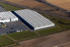 Oblique view of Buildings and production halls on the vehicle construction site of Joseph Voegele AG in the district Rheingoenheim in Ludwigshafen am Rhein in the state Rhineland-Palatinate, Germany