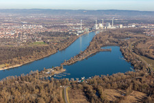 Aerial view of Kiefweiher in the district Rheingönheim in Ludwigshafen am Rhein in the state Rhineland-Palatinate, Germany