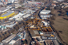 Aerial view of Company grounds and facilities of Baustahl- Armierungsgesellschaft Mannheim mbH in Mannheim in the state Baden-Wuerttemberg, Germany
