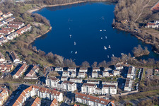 Aerial view of Rheinauer See in the district Rheinau in Mannheim in the state Baden-Wuerttemberg, Germany