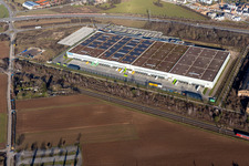 Building complex and grounds of the logistics center DD Logistik Vertriebs GmbH and DECATHLON Schwetzingen in Schwetzingen in the state Baden-Wuerttemberg, Germany