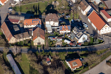 Oblique view of District Bruchhausen in Sandhausen in the state Baden-Wuerttemberg, Germany