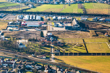 Aerial view of Buildings and parks at the mansion Eremitage in Waghaeusel in the state Baden-Wurttemberg, Germany