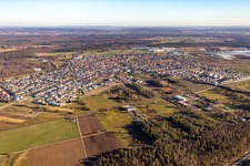 Village view on the edge of agricultural fields and land in Wiesental in the state Baden-Wuerttemberg, Germany