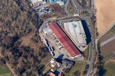 Industrial estate and company settlement Gewerbepark W 1 with Spedition NUSS and Einrichtungshaus Weber in Herxheim bei Landau (Pfalz) in the state Rhineland-Palatinate, Germany