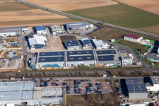 Industrial estate Gewerbepark West II with Ampco Pumps GmbH, Hellmann Grosshandel, Martin Dradrach Verpackungen, BioMyCel UG and Klarsicht-verpackungen Weber GmbH in Herxheim bei Landau (Pfalz) in the state Rhineland-Palatinate, Germany