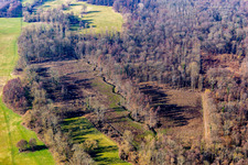 Meandering, serpentine curve of a river Klingbach in pre-spring in Rohrbach in the state Rhineland-Palatinate, Germany