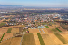 Aerial view of Town View of the streets and houses of the residential areas in Offenbach an der Queich in the state Rhineland-Palatinate, Germany