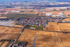 Oblique view of Village - view on the edge of agricultural fields and farmland in Weingarten (Pfalz) in the state Rhineland-Palatinate, Germany