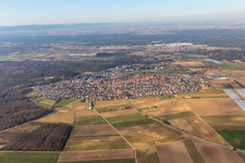 Aerial photograpy of Town View of the streets and houses of the residential areas in Harthausen in the state Rhineland-Palatinate