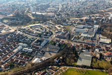 Former Promarkt site Am Rabensteinerweg in Speyer in the state Rhineland-Palatinate, Germany viewn from the air