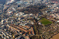 Cemetery in the district Burgfeld in Speyer in the state Rhineland-Palatinate, Germany from above