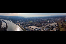 Panoramic perspective of town on the banks of the river of the Rhine river in Speyer in the state Rhineland-Palatinate, Germany