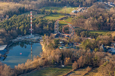 Holiday park during the winter and corona break in Haßloch in the state Rhineland-Palatinate, Germany from above